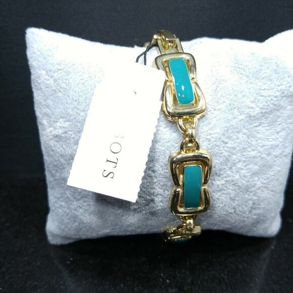 Talbot's Teal Green Enamel Gold Tone Link Bracelet, New With Tags, 7 1/4 Inches - Picture 7 of 8